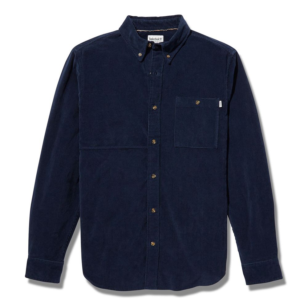 Camisa Timberland Argentina Hombre - Mascoma River Long-Sleeve Corduroy - Azul Marino - CSHPXU-731